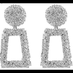 Silver Geometric Metal Statement Earrings